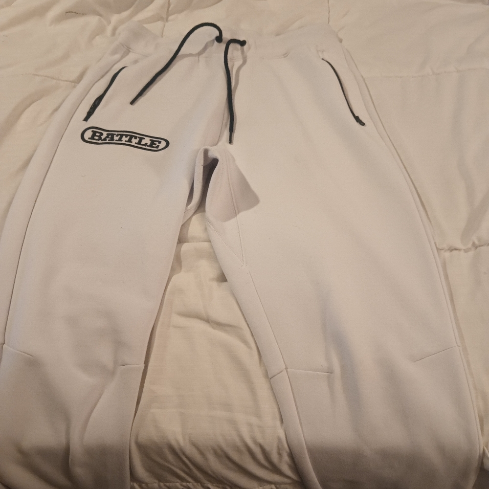 Battle White Sweatpants with Black Drawstrings